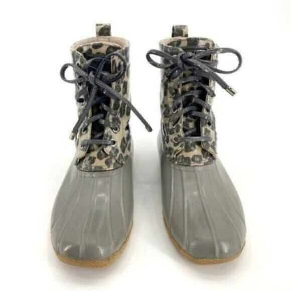 SPERRY Top-Sider Saltwater Grey Leopard Preppy Classic Duck 7.5 Rubber Rain Boot - Picture 2 of 9